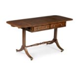 Y A GEORGE III MAHOGANY AND AMBOYNA CROSSBANDED SOFA TABLE, CIRCA 1810