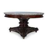 A REGENCY CARVED MAHOGANY CIRCULAR CENTRE TABLE, CIRCA 1820