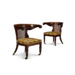 A MATCHED PAIR OF REGENCY MAHOGANY AND CANED 'KLISMOS' LIBRARY ARMCHAIRS, CIRCA 1820
