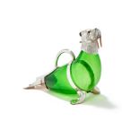 AN ELECTRO-PLATED AND GREEN GLASS WALRUS CLARET JUG, UNMARKED
