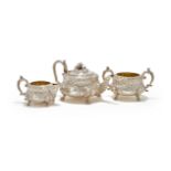 Y A GEORGE IV SILVER CIRCULAR BALUSTER THREE PIECE TEA SET, JOSEPH CRADDOCK & WILLIAM KER REID