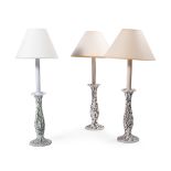 THREE PAINTED SEAWEED CERAMIC TABLE LAMPS, BY SIBYL COLEFAX & JOHN FOWLER, LATE 20TH CENTURY
