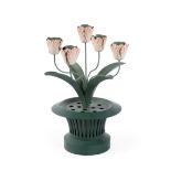 A DARK GREEN PAINTED TOLE TULIPIERE CANDELABRA, BY SIBYL COLEFAX & JOHN FOWLER, LATE 20TH CENTURY