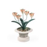 A LIGHT GREEN PAINTED TOLE TULIPIERE CANDELABRA, BY SIBYL COLEFAX & JOHN FOWLER, LATE 20TH CENTURY