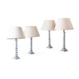 TWO PAIRS OF SPIRAL PAINTED CERAMIC TABLE LAMPS, BY SIBYL COLEFAX & JOHN FOWLER, LATE 20TH CENTURY