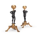 A PAIR OF FRENCH GILT AND PATINATED BRONZE ATLAS CANDLESTICKS, LATE 19TH CENTURY