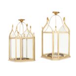 A PAIR OF GILTWOOD AND CREAM PAINTED HANGING LANTERNS OF LARGE SCALE