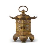 A JAPANESE GILT METAL HANGING LANTERN OF PAGODA FORM, LATE 19TH OR 20TH CENTURY