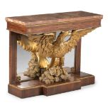 Y A CARVED GILTWOOD, ROSEWOOD AND MARBLE TOPPED EAGLE CONSOLE TABLE, SECOND QUARTER 19TH CENTURY