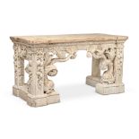 A CARVED WOOD AND PAINTED GESSO CONSOLE TABLE, IN THE MANNER OF WILLIAM KENT, CONTEMPORARY