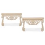 A PAIR OF CARVED WOOD AND GESSO PAINTED CONSOLE TABLES, IN THE MANNER OF WILLIAM KENT, CONTEMPORARY