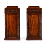 A PAIR OF REGENCY MAHOGANY AND GILT BRONZE MOUNTED DINING PEDESTAL CABINETS, CIRCA 1815