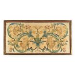 A PAIR OF FRAMED EMBROIDERY PANELS, PROBABLY ITALIAN, LATE 17TH OR EARLY 18TH CENTURY