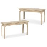 A PAIR OF CARVED WOOD AND GESSO PAINTED CONSOLE TABLES, IN GEORGE III STYLE, CONTEMPORARY