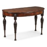 † A FINE AND UNUSUAL GEORGE III MAHOGANY SEMI ELLIPTICAL CONSOLE OR SIDE TABLE, CIRCA 1780