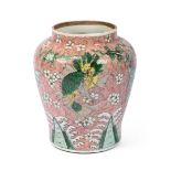 A CHINESE WUCAI OVOID JAR, 19TH CENTURY, IN TRANSITIONAL STYLE