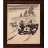 D-Type Le Mans 1956, Believed to be Gordon Horner  Fine pen and ink illustration of the 1956 Le Mans