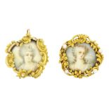 19th century gold pearl portrait brooch and similar pendant