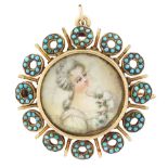 19th century gold turquoise portrait brooch / pendant