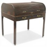Late 18th century George III mahogany Chippendale design cylindrical roll-top desk carved profusely