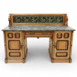 Arts and Crafts design oak marble top table