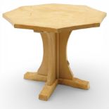 Mouseman - unusual adzed light sycamore wood octagonal dining table of small proportions