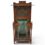 Shapland & Petter of Barnstaple - Arts & Crafts mahogany tile-backed umbrella or stick hall-stand