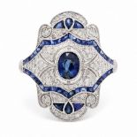 Platinum sapphire and diamond dress ring