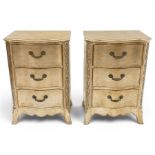 And So To Bed - pair of 'Georgian' design silver leafed serpentine bedside chests