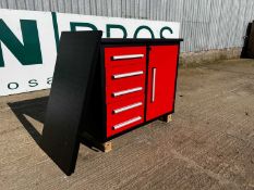Unused 3.5' Work Bench, 5 Drawer, 1 Cabinet