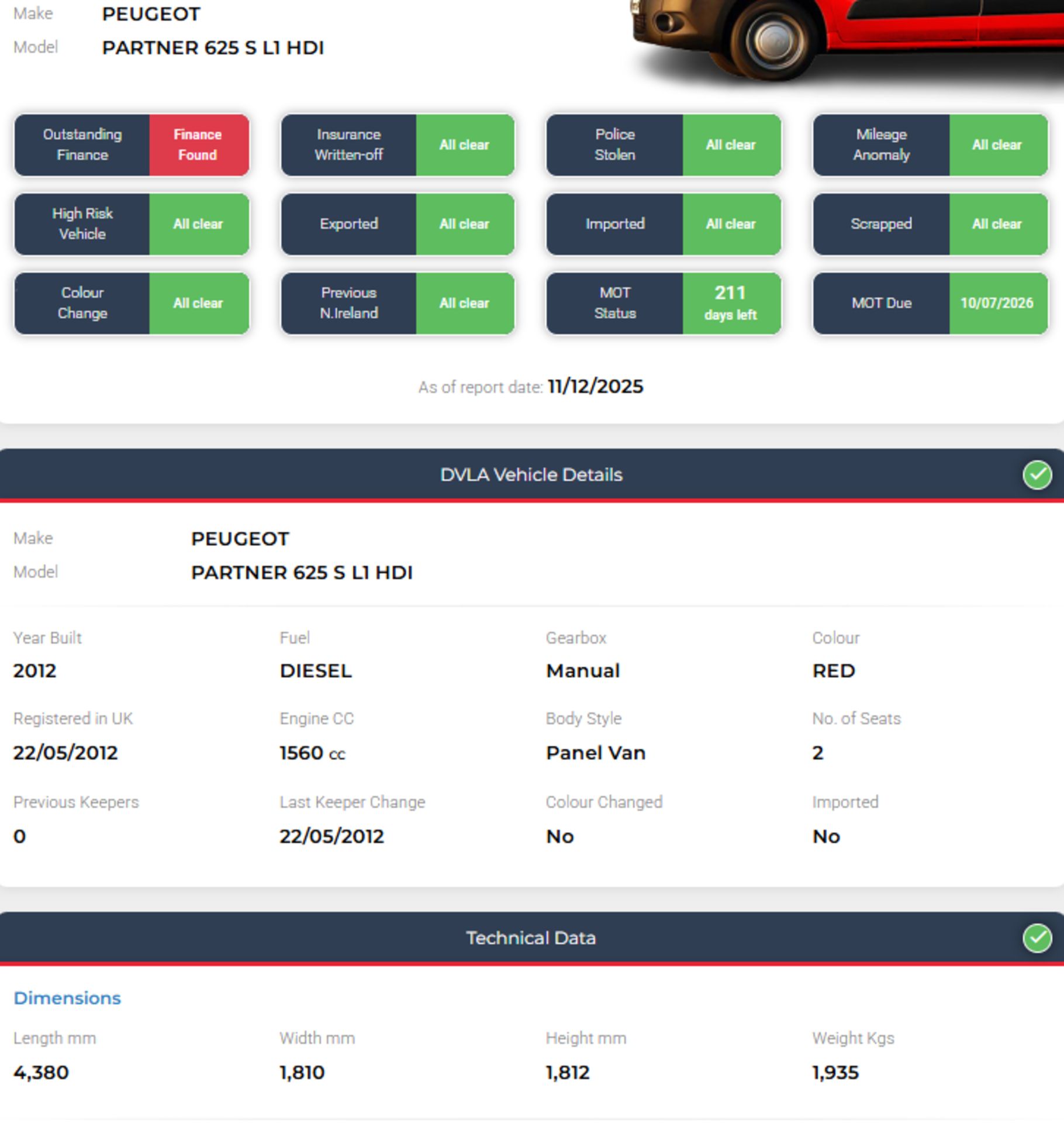 **(ONLY 75K MILEAGE)** 2012 PEUGEOT PARTNER 625 S L1 HDI PANEL VAN>>--NO VAT ON HAMMER--<< - Image 13 of 13