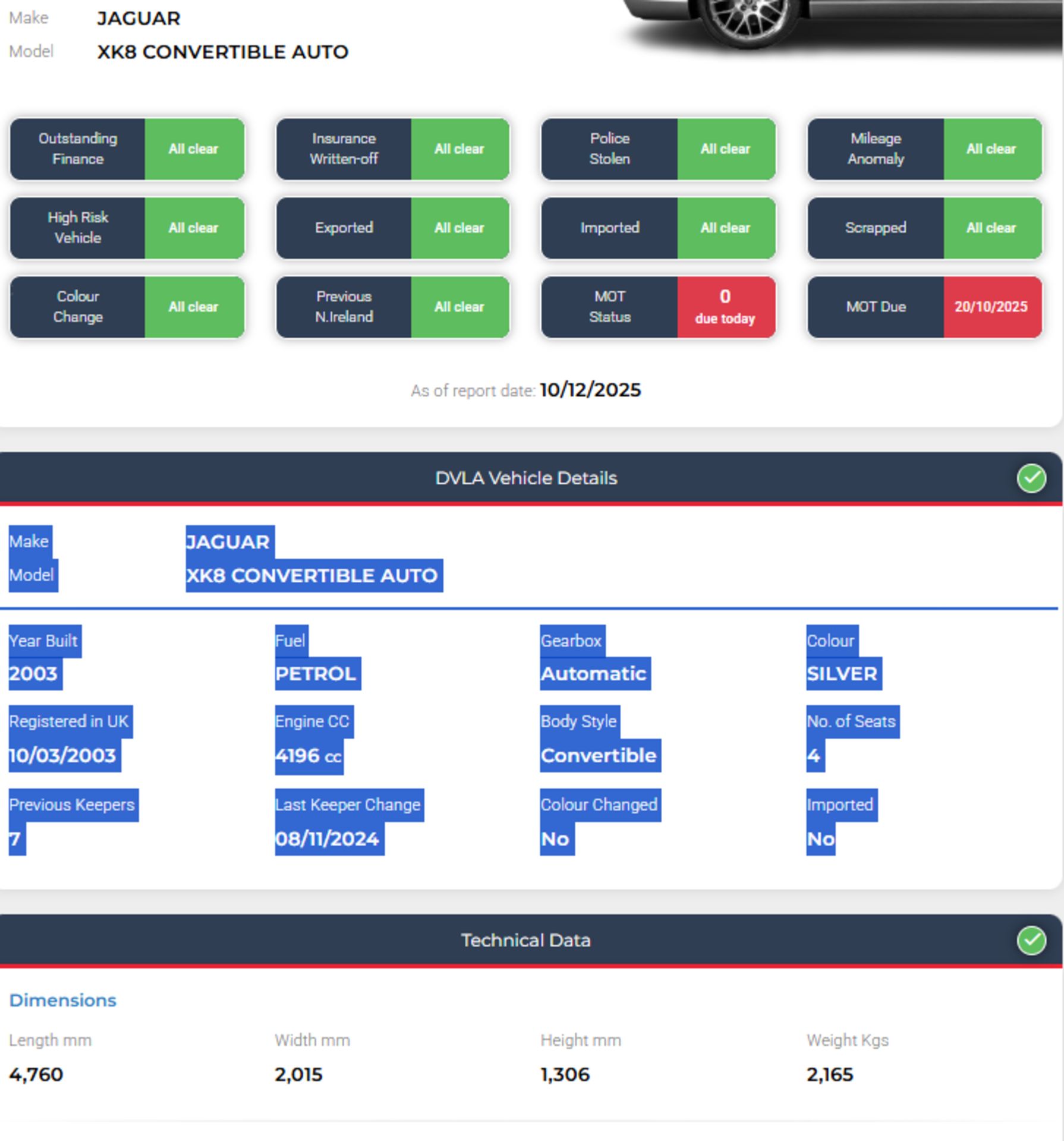 **(ONLY 106K MILEAGE)** 2003 JAGUAR XK8 4.2 CONVERTIBLE AUTOMATIC>>--NO VAT ON HAMMER--<< - Image 20 of 21