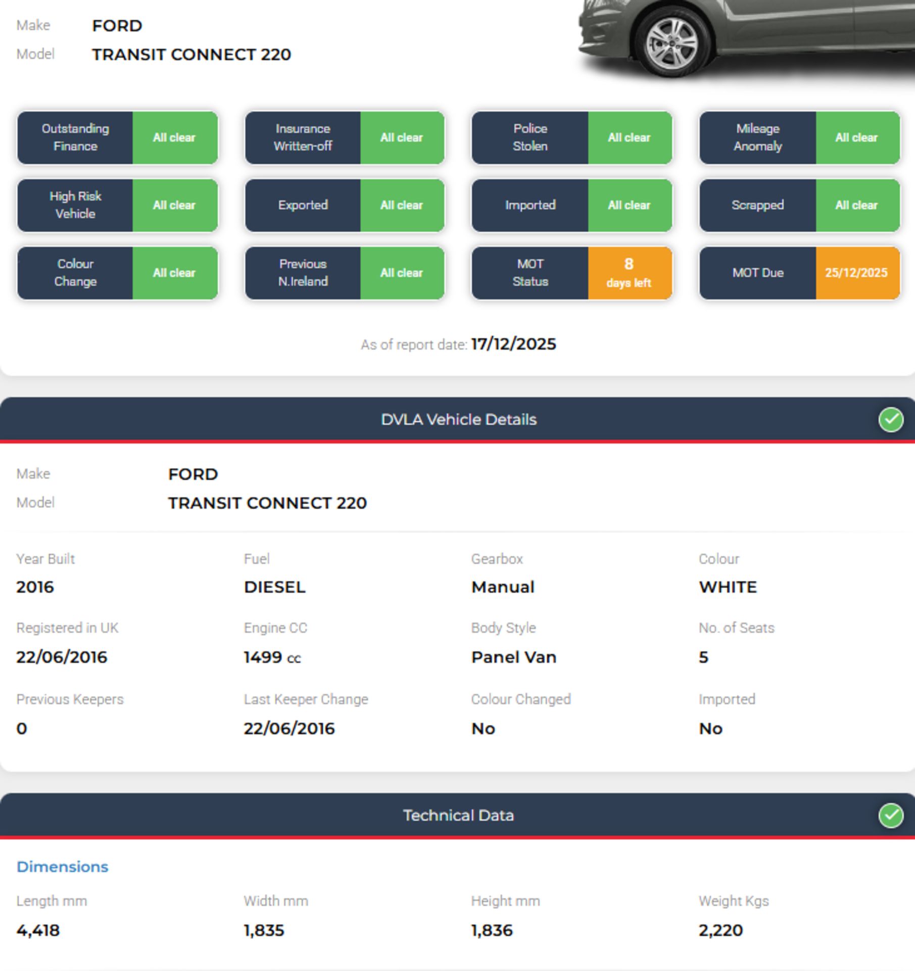 2016 FORD TRANSIT CONNECT 1.6 TDCI DOUBLE CAB - DIESEL – MANUAL – WHITE – 5 SEATER - Image 14 of 14