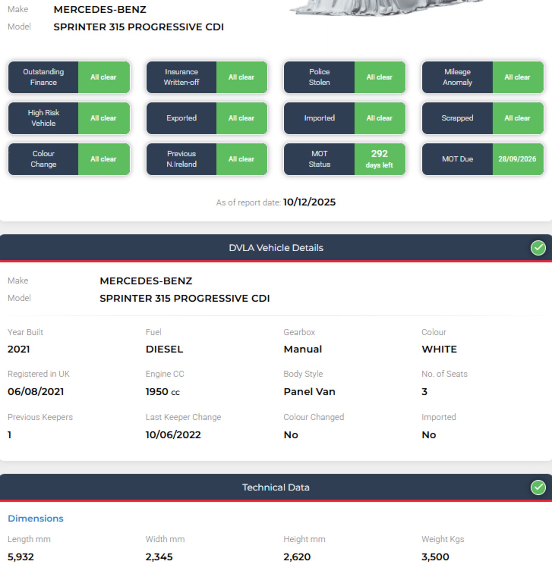 **(ONLY 69K MILEAGE)** 2021 MERCEDES-BENZ SPRINTER 315CDI PROGRESSIVE RWD L2H2 PANEL VAN - Image 10 of 10