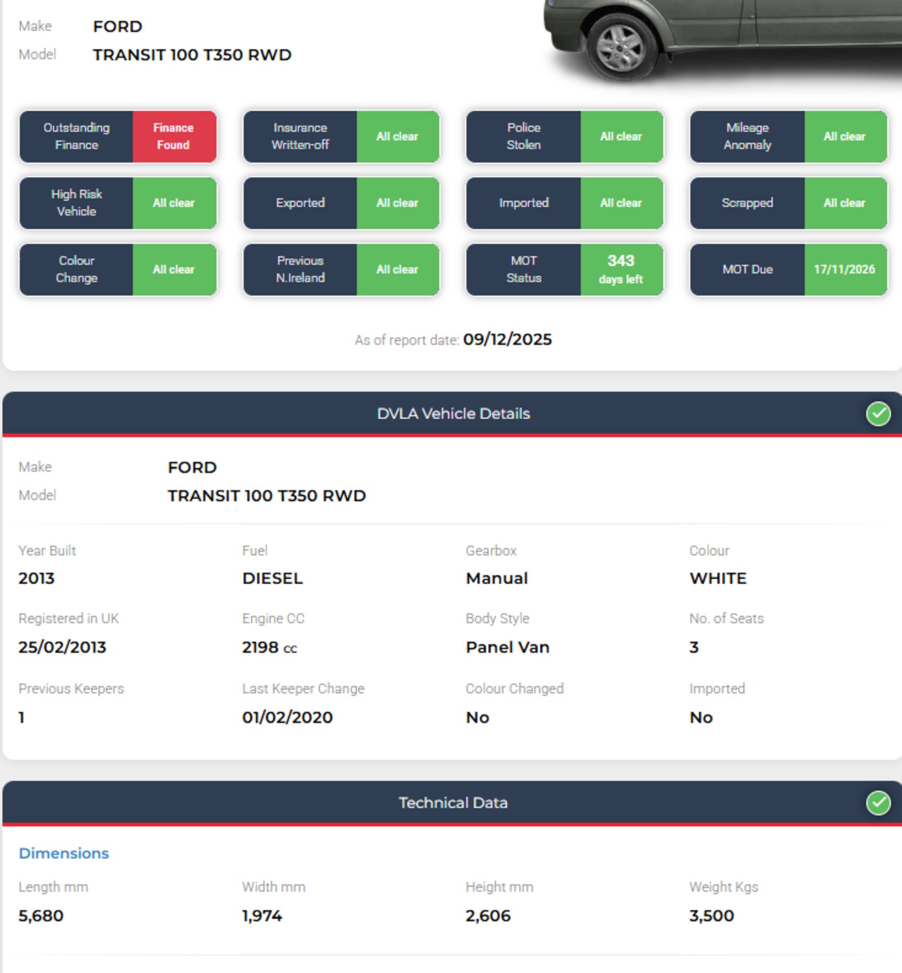 **(ONLY 118K MILEAGE)** 2013 FORD TRANSIT 100 T350 RWD – WELFARE / PANEL VAN>>--NO VAT ON HAMMER--<< - Image 5 of 15
