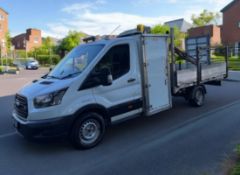 **(ONLY 89K MILEAGE)** 2018 FORD TRANSIT T350 DROPSIDE TRUCK WITH MAXILIFT 50 CRANE