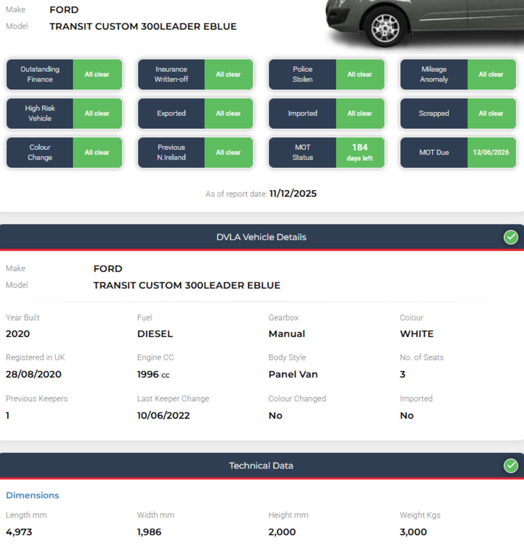 **(ONLY 102K MILEAGE)** 2020 FORD TRANSIT CUSTOM 300 LEADER 2.0 TDCI – SWB >>--NO VAT ON HAMMER--<< - Image 9 of 13