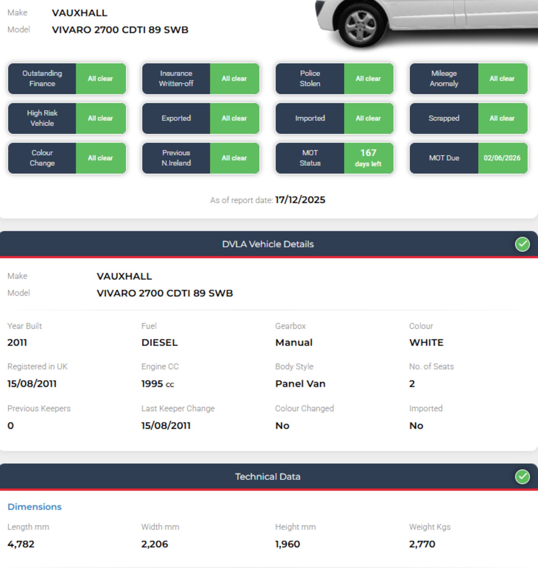 2011 VAUXHALL VIVARO SWB CDTI 90PS PANEL VAN - DIESEL – MANUAL – WHITE - Image 21 of 21