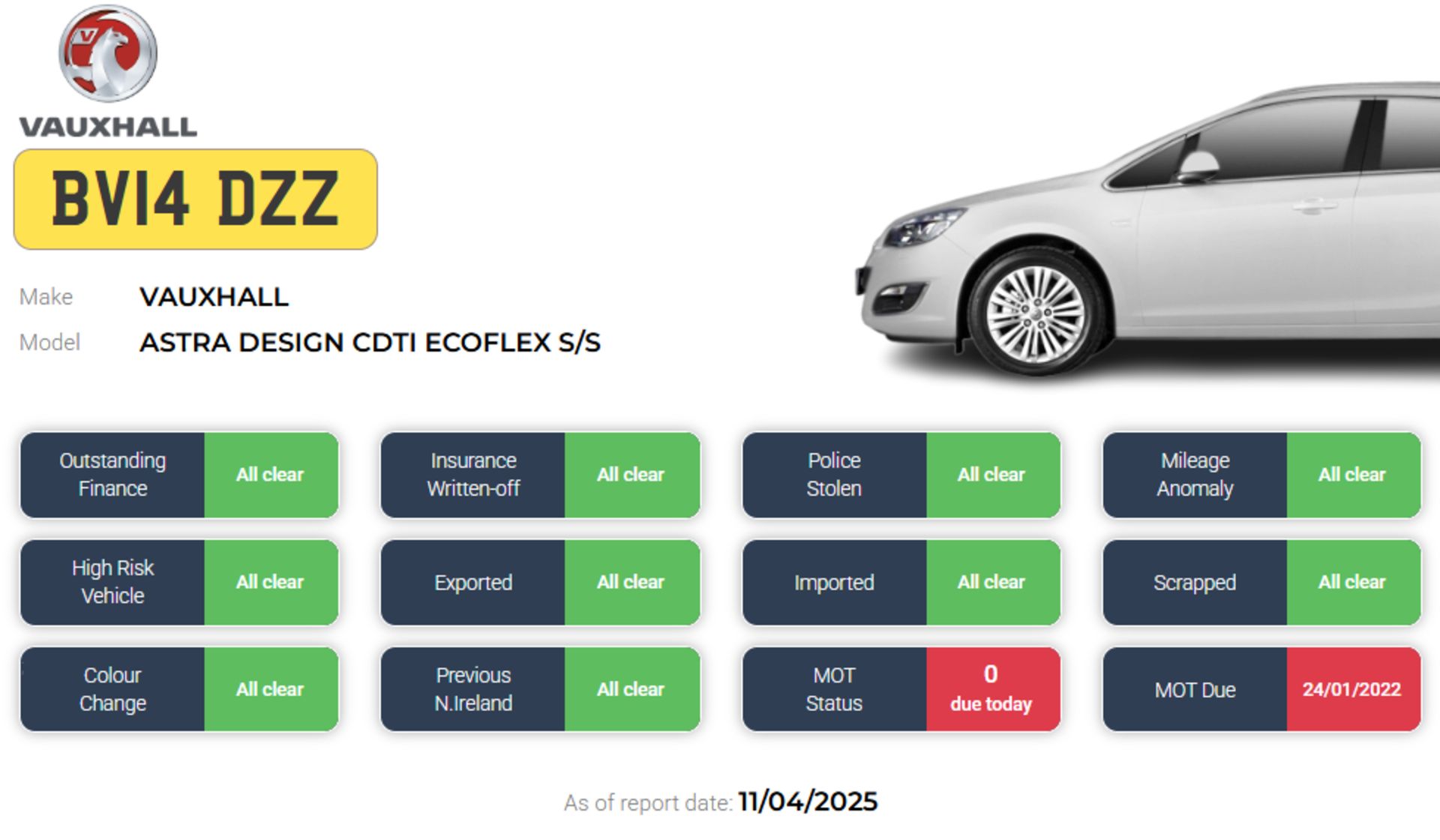 2014 VAUXHALL ASTRA DESIGN CDTI ECOFLEX S/S – ESTATE – 1248CC DIESEL >>--NO VAT ON HAMMER--<< - Image 11 of 11
