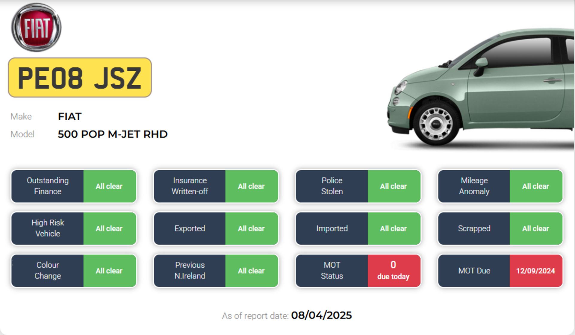 2008 FIAT 500 POP M-JET RHD - HPI CLEAR - EST MILEAGE 130K - NO VAT ON HAMMER - Image 10 of 10