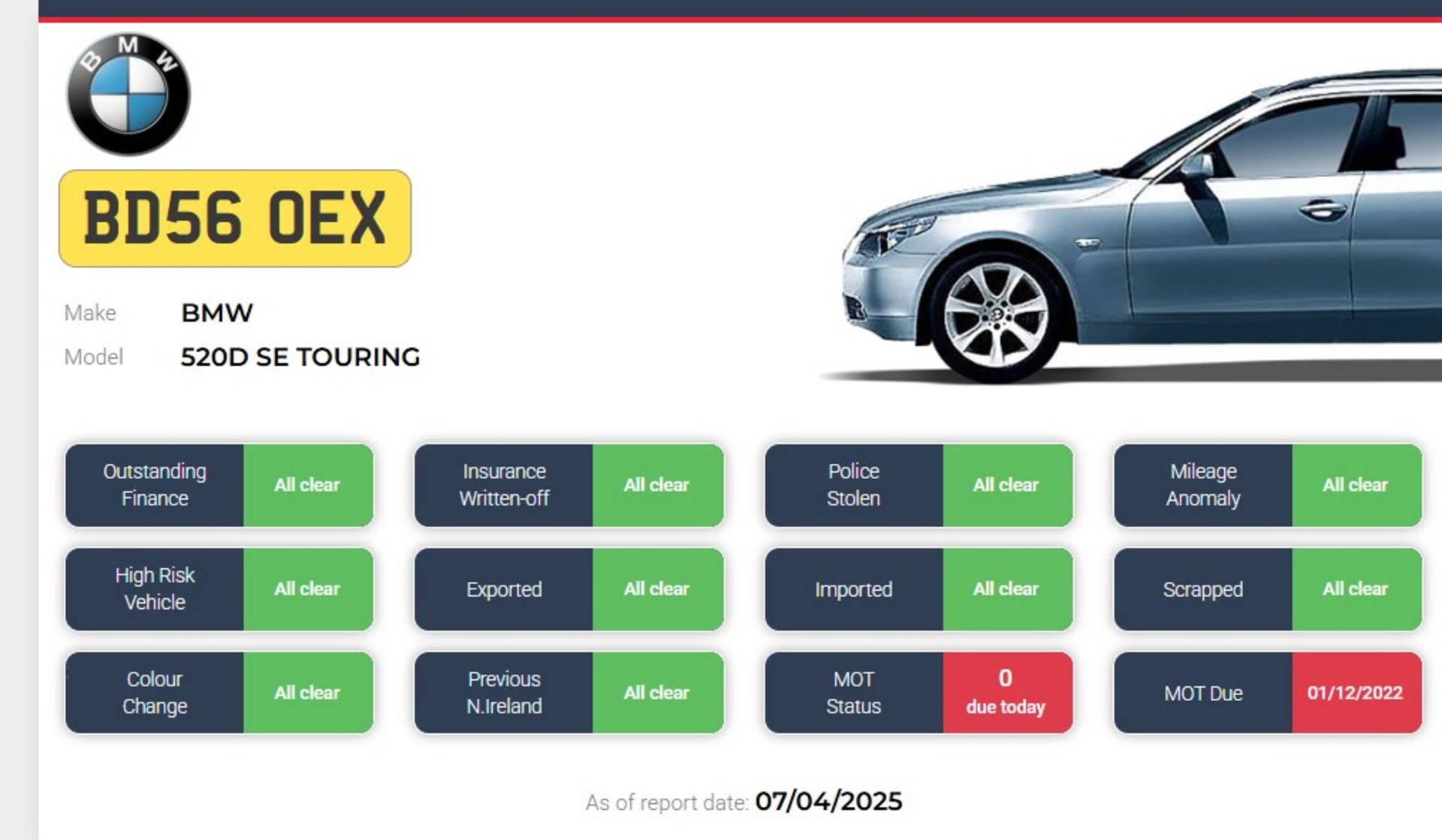 2006 BMW 520D SE TOURING – 2.0 DIESEL MANUAL ESTATE - NO VAT ON HAMMER - Image 2 of 11