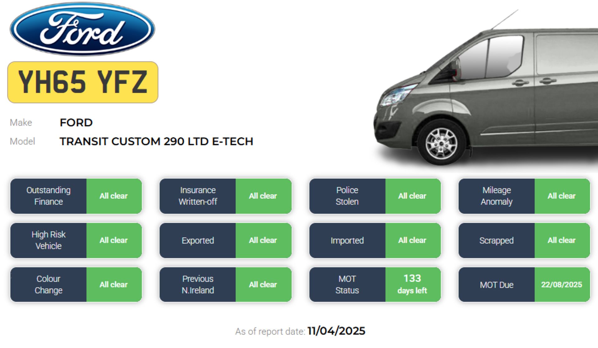 2015 FORD TRANSIT CUSTOM 290 LTD E-TECH – PANEL VAN – 2198CC DIESEL >>--NO VAT ON HAMMER--<< - Image 4 of 4