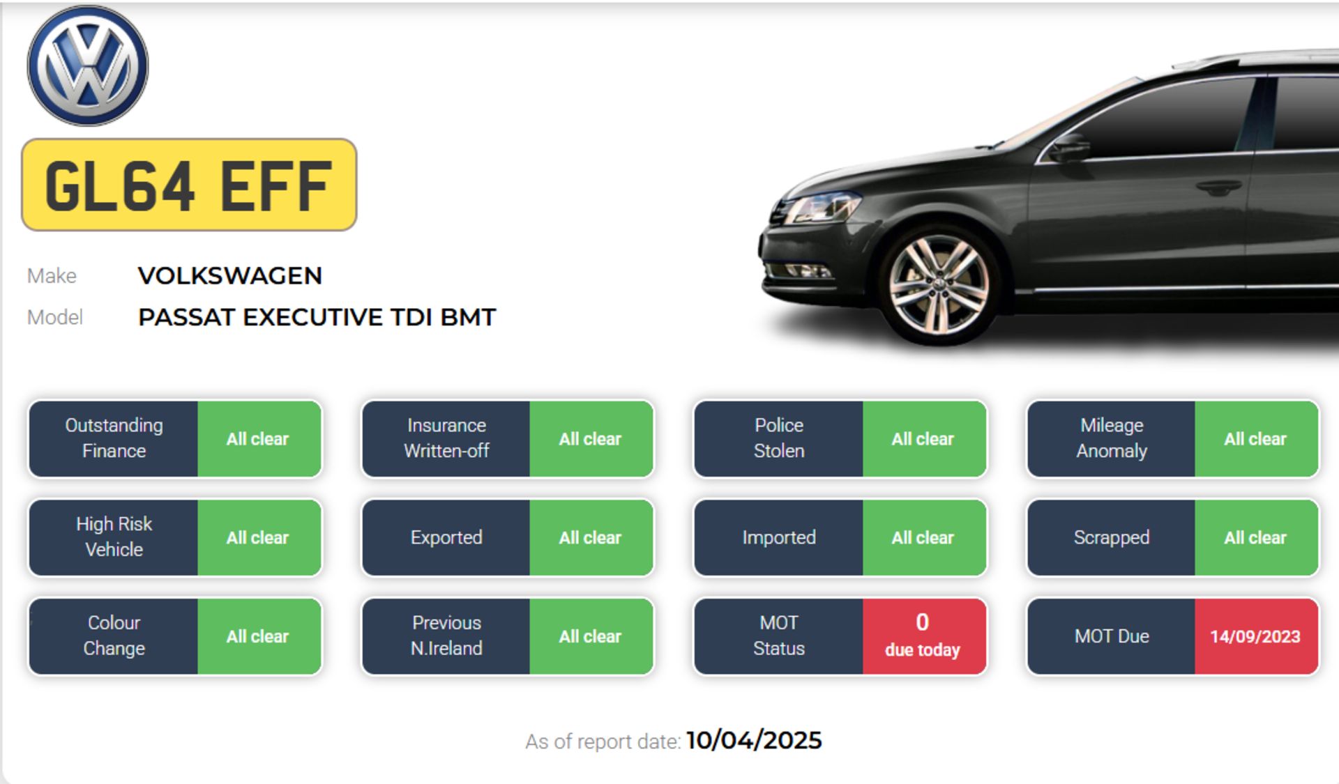 2014 (64) VOLKSWAGEN PASSAT EXECUTIVE TDI BLUEMOTION TECH >>--NO VAT ON HAMMER--<< - Image 13 of 13