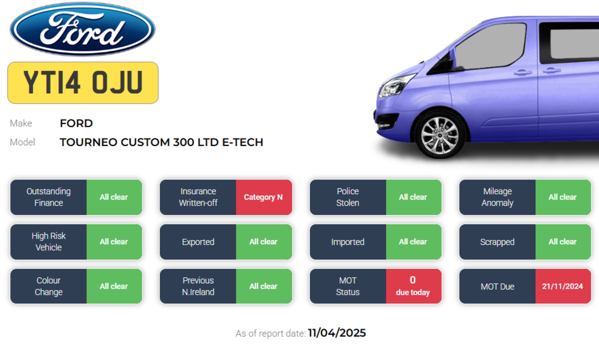 2014 FORD TOURNEO CUSTOM 300 LTD E-TECH – VAN DERIVED CAR – 2198CC DIESEL >>--NO VAT ON HAMMER--<< - Image 9 of 9