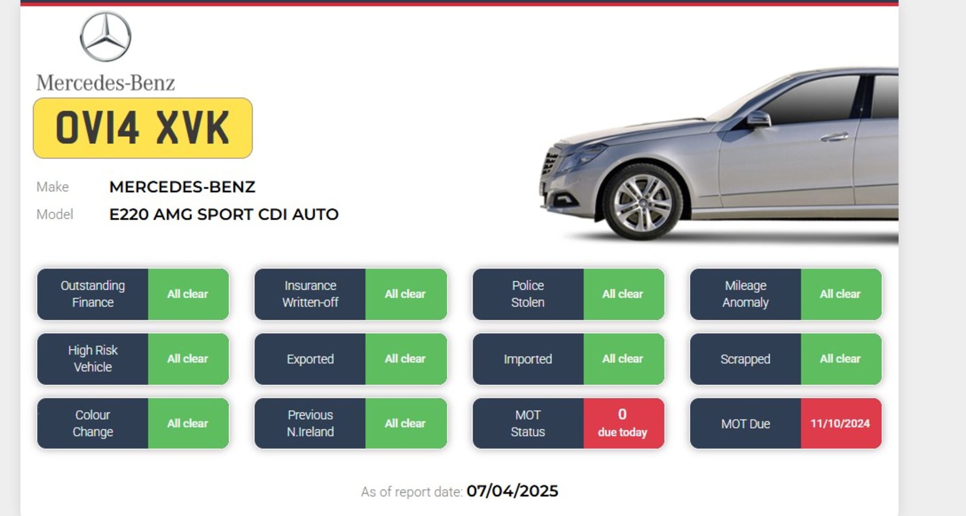 2014 MERCEDES-BENZ E220 AMG SPORT CDI AUTO – 2.1 DIESEL AUTOMATIC SALOON - NO VAT ON HAMMER - Image 2 of 10
