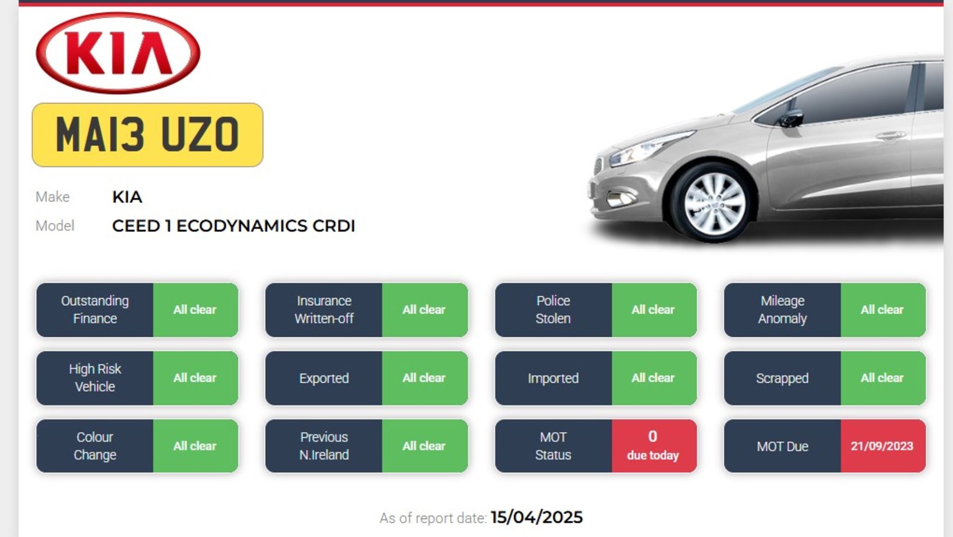 2013 KIA CEED 1 ECODYNAMICS CRDI – 1.4 DIESEL ESTATE >>--NO VAT ON HAMMER--<< - Image 10 of 10