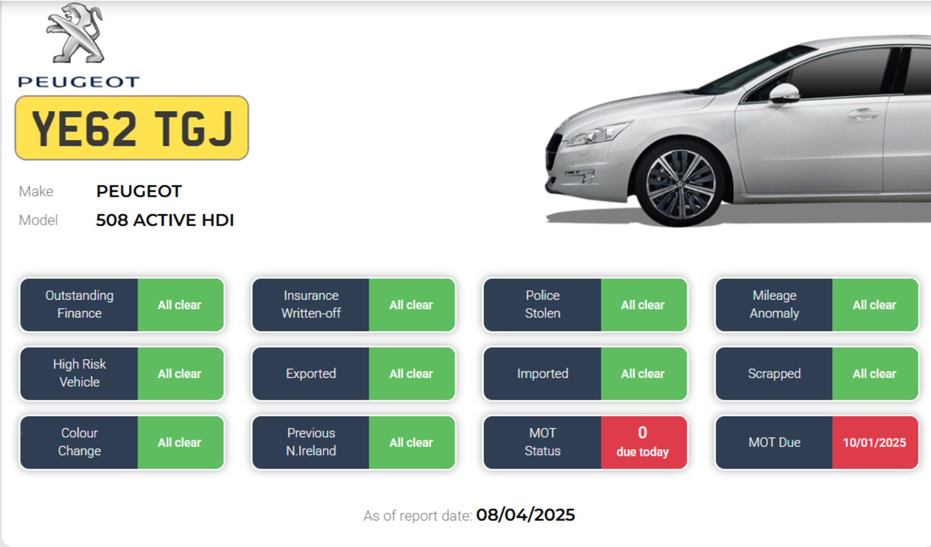 2012 PEUGEOT 508 ACTIVE HDI SALOON - 1 PREVIOUS KEEPER - 1.5L ENGINE - NO VAT ON HAMMER - Image 13 of 13