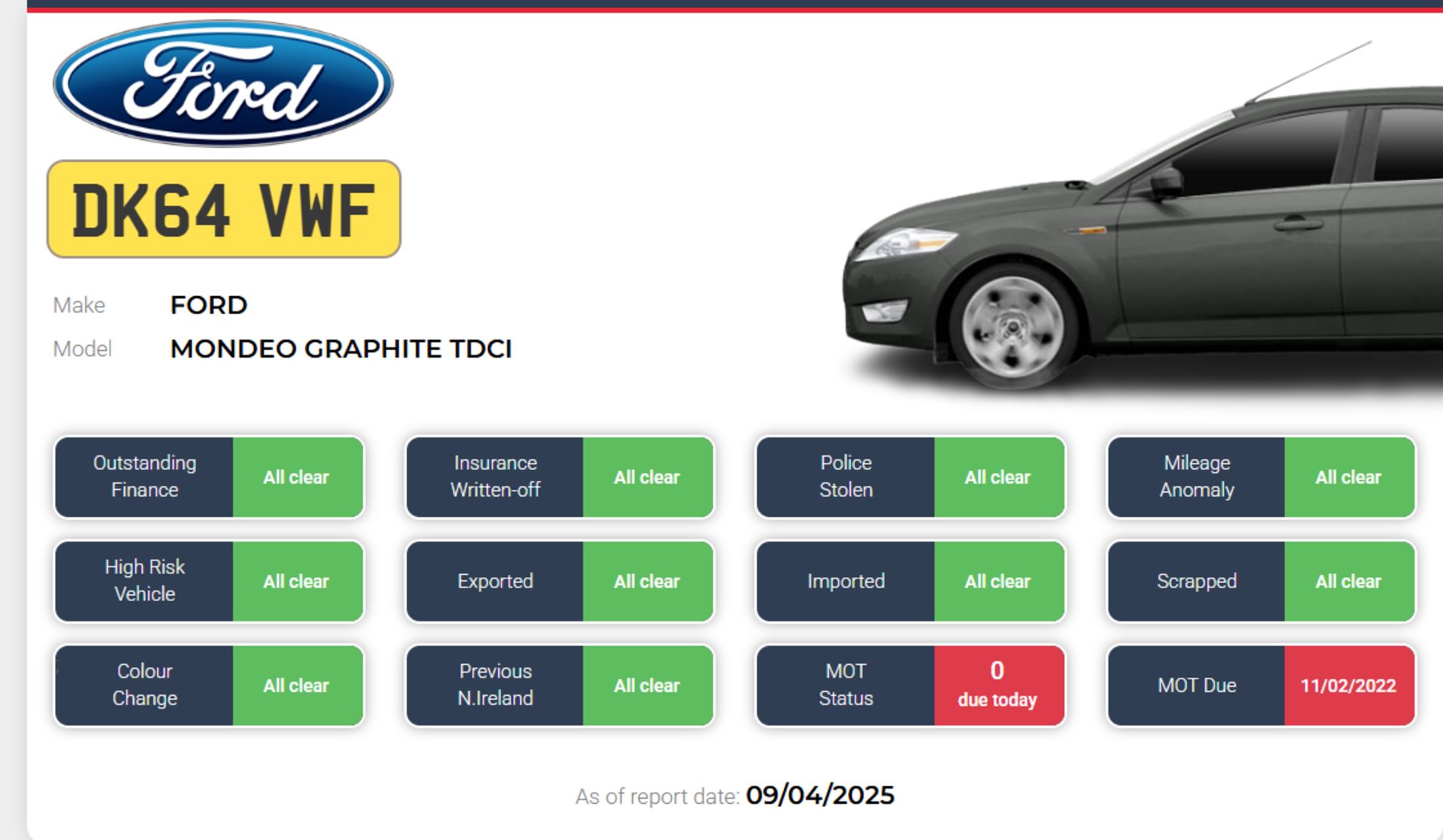 2014 FORD MONDEO GRAPHITE TDCI – 1.6 DIESEL MANUAL – BLACK HATCHBACK >>--NO VAT ON HAMMER--<< - Image 10 of 10