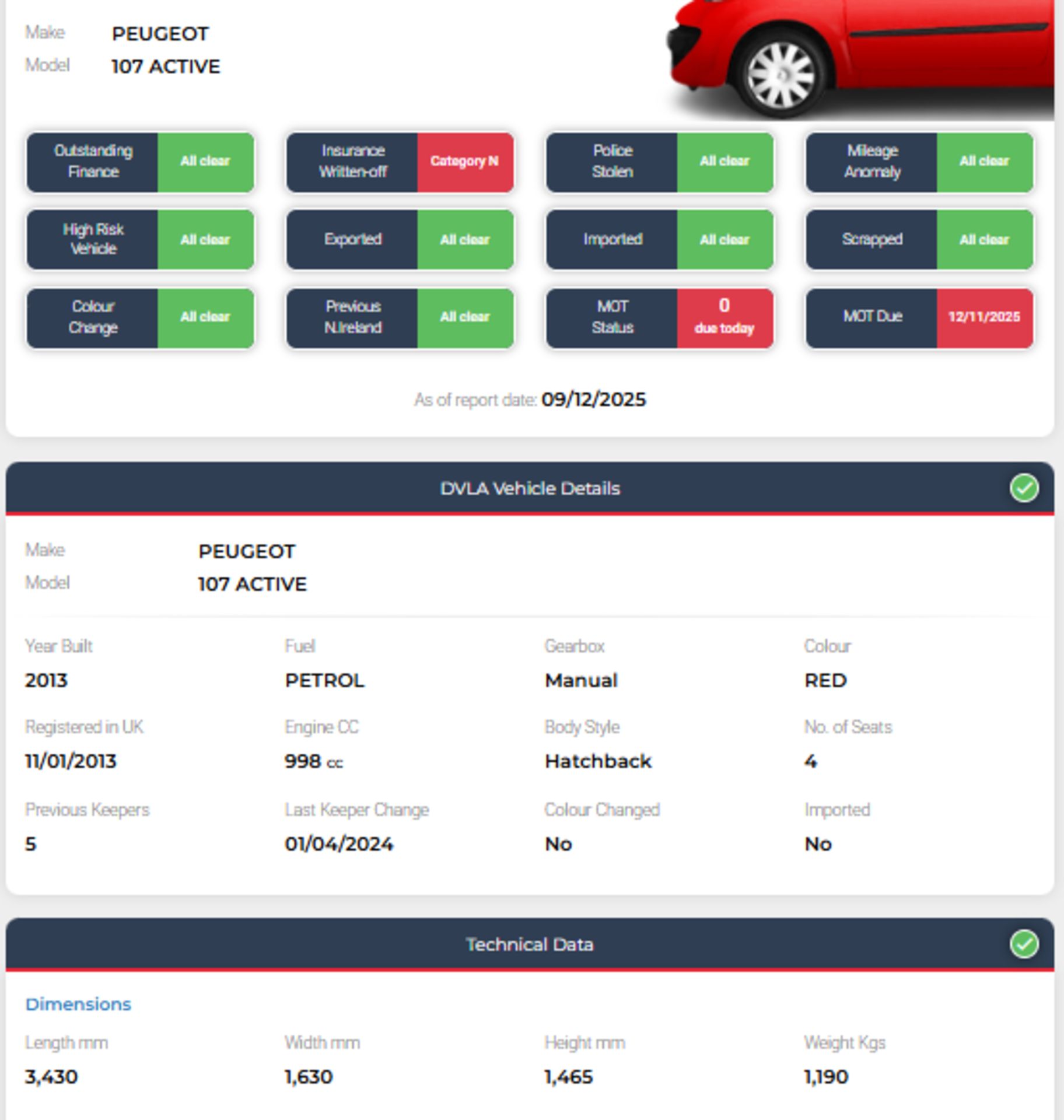 2013 PEUGEOT 107 ACTIVE >>--NO VAT ON HAMMER--<< - Image 7 of 7