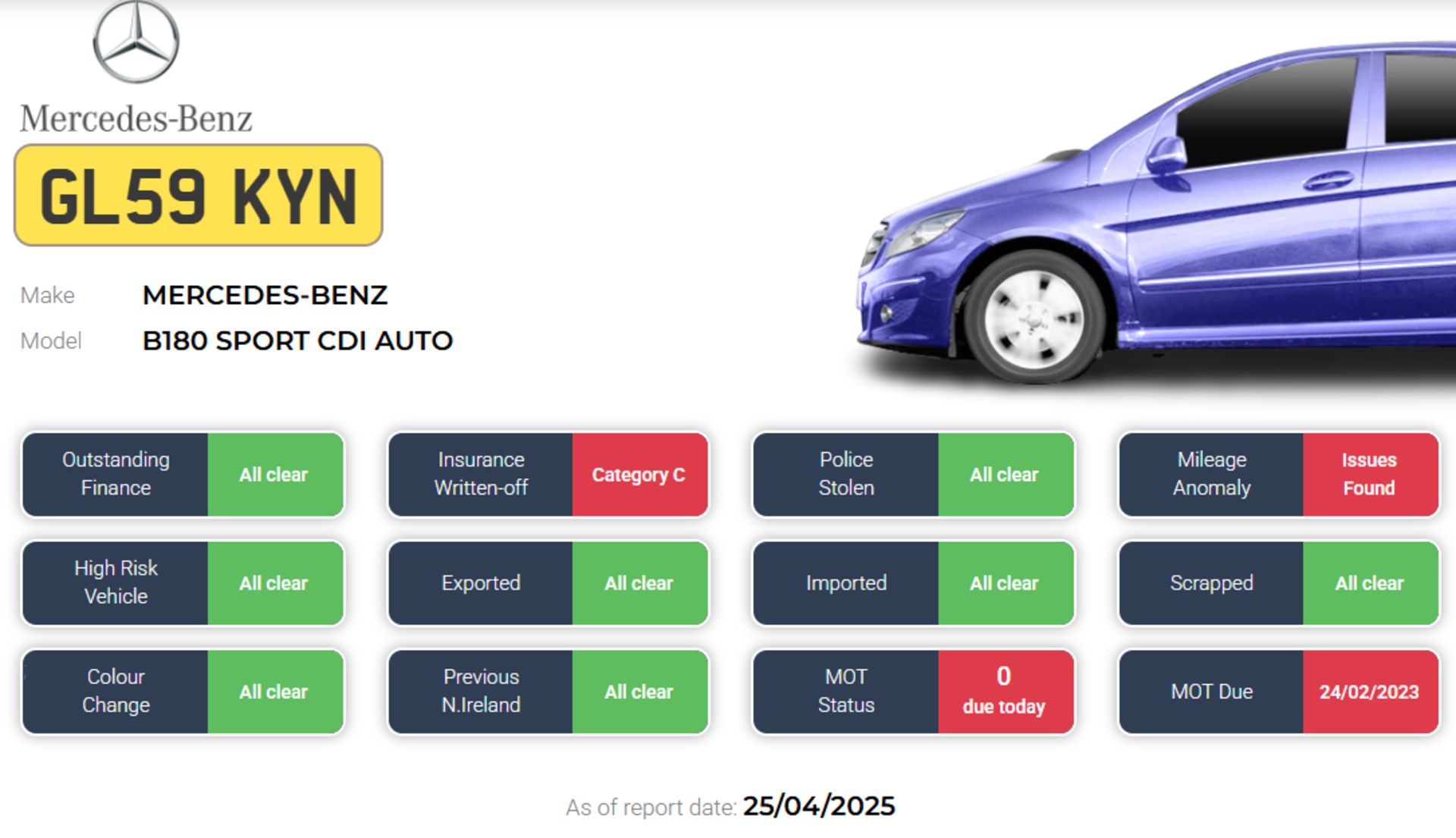 2009 MERCEDES-BENZ B180 SPORT CDI AUTO – 2.0L DIESEL >>--NO VAT ON HAMMER--<< - Image 6 of 7